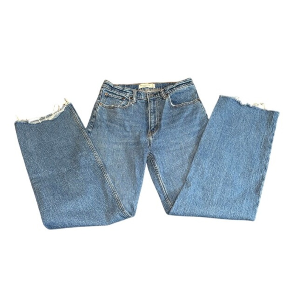 Abercrombie & Fitch The 90s Relaxed Jean High Rise Blue Raw Hem 27 4S